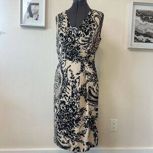 Planet Black Cream Faux Wrap Midi Dress Sleeveless Ruched Size Small